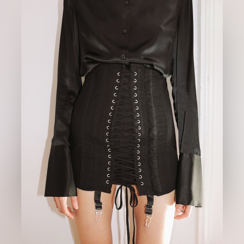 Orseund Iris Gamine Black Lace-Up Skirt size Small